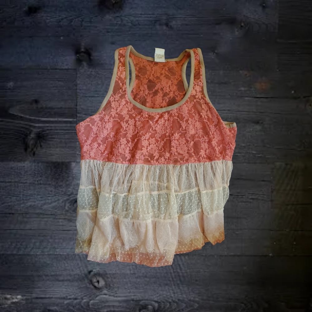 Paper Tee Size Large Pink and Cream tank top